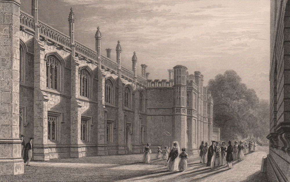 The Library of KING'S COLLEGE, Cambridge. LE KEUX 1841 old antique print